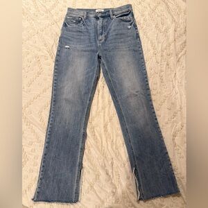 Pistola High Rise Straight Leg Jeans Raw Hem Slit Size 28